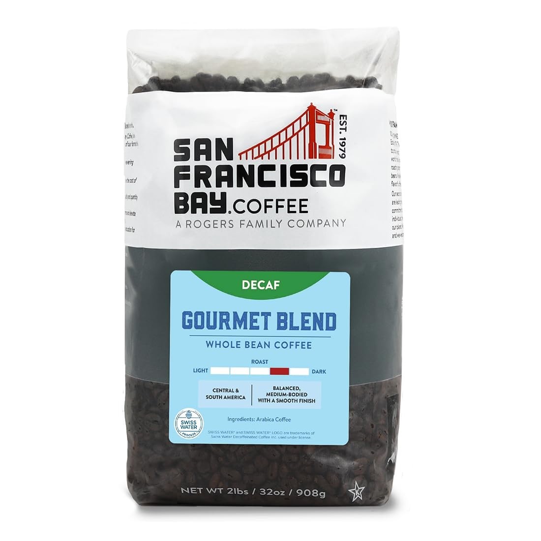 SF Bay 2 Pound Medium Roast Whole Bean Decaf – Toasted Almond & Chocolate