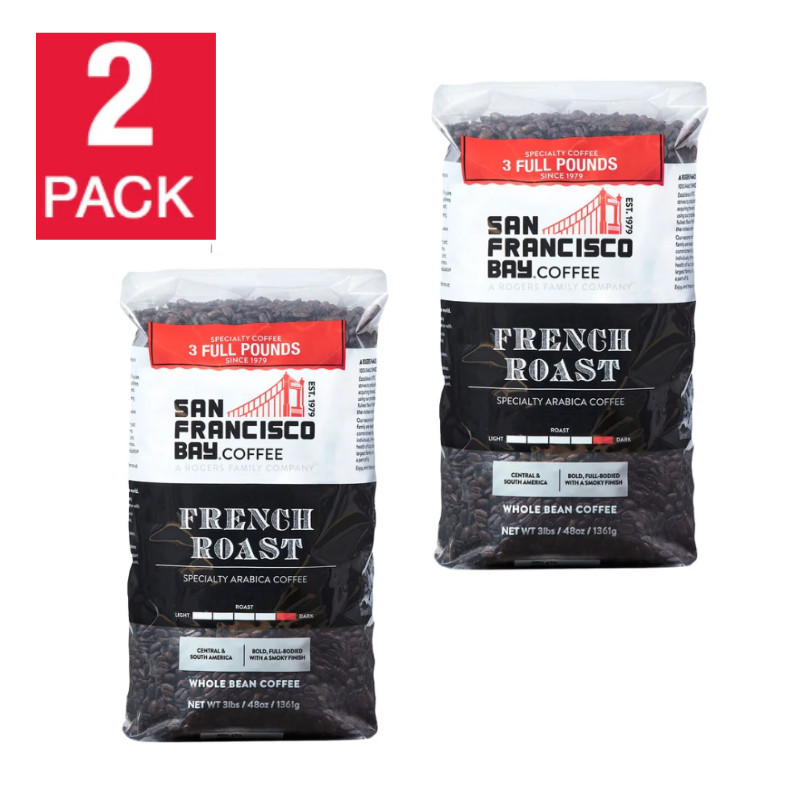 San Francisco French Roast Whole Bean Coffee 3 Lb, Dark Roast, Arabica, 2-Pack!