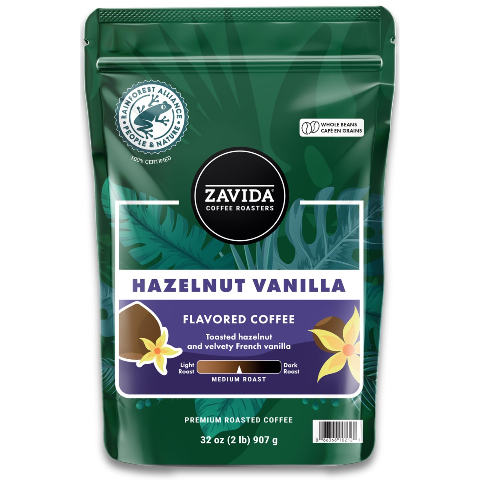 Zavida Hazelnut Vanilla Whole Bean (32 OZ), 32 32 Ounce (Pack of 1), Brown