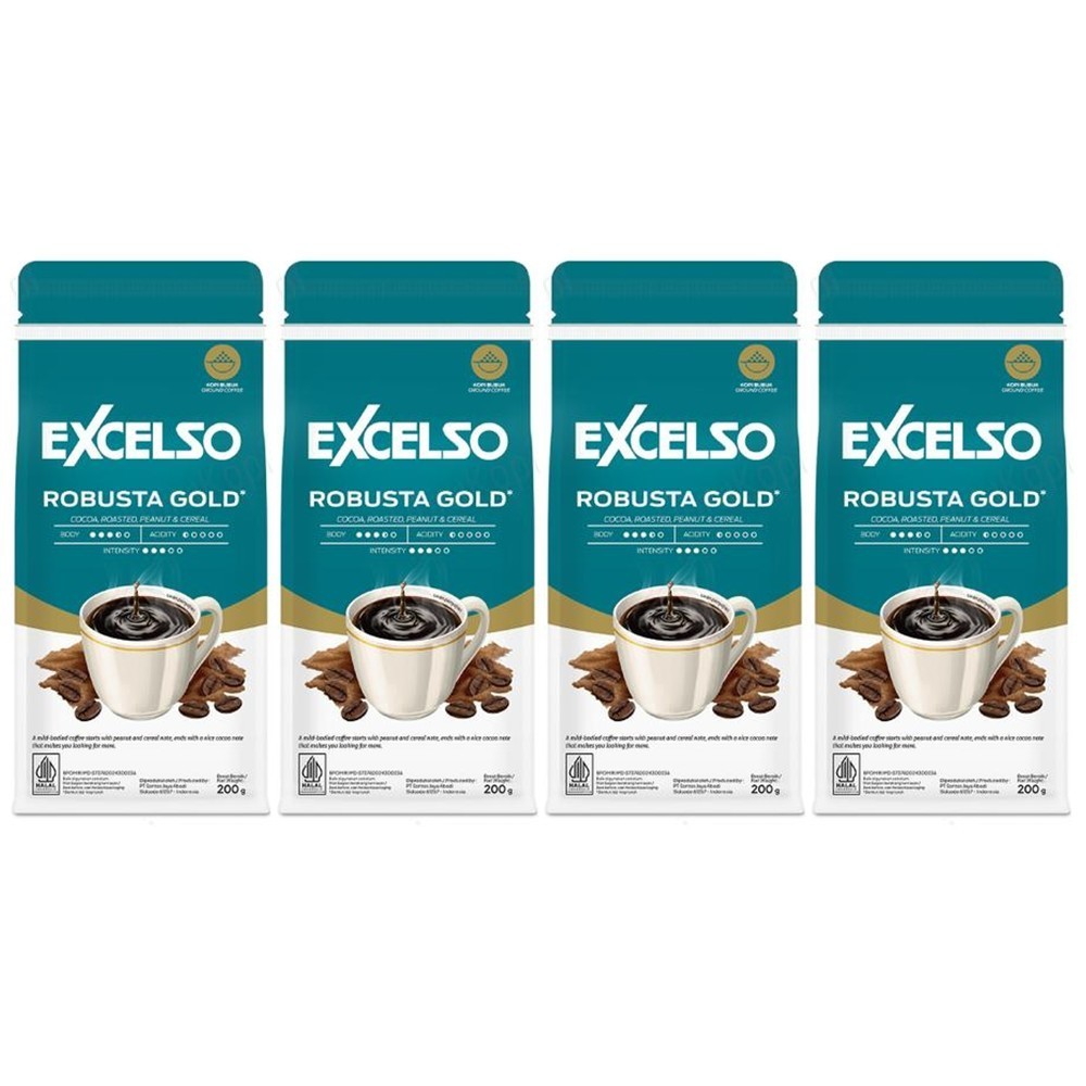 EXCELSO Indonesia Coffee Robusta Gold 200g Pack of 4 Whole Beans or Ground