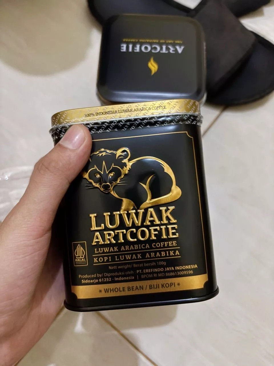 Artcofie Kopi Luwak Arabica Whole Bean 100g Tin Low Acid Medium Roast