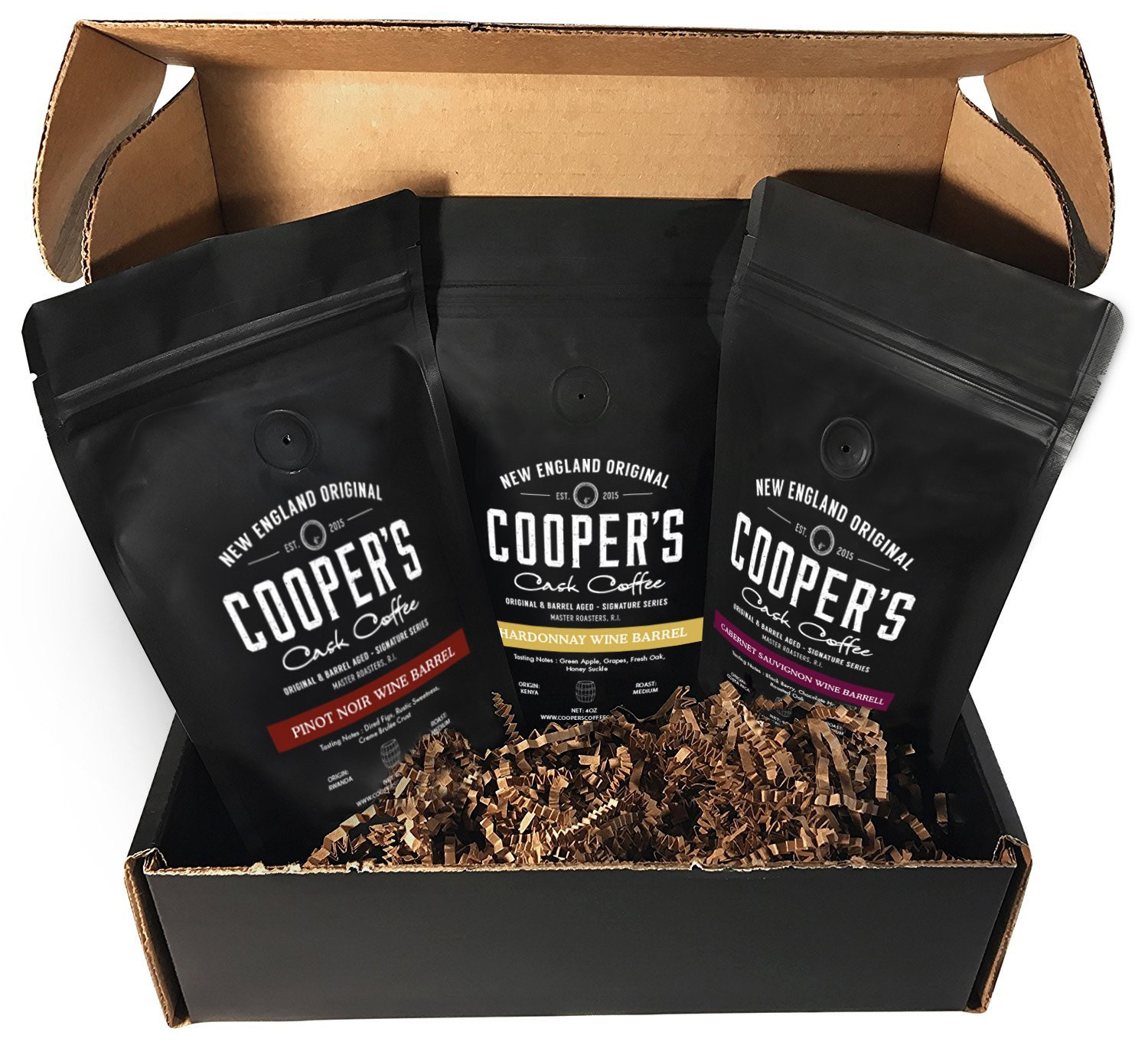 Gourmet Wine & Bourbon Barrel Aged Coffee Bean Gift Set – 3-Pack 4Oz