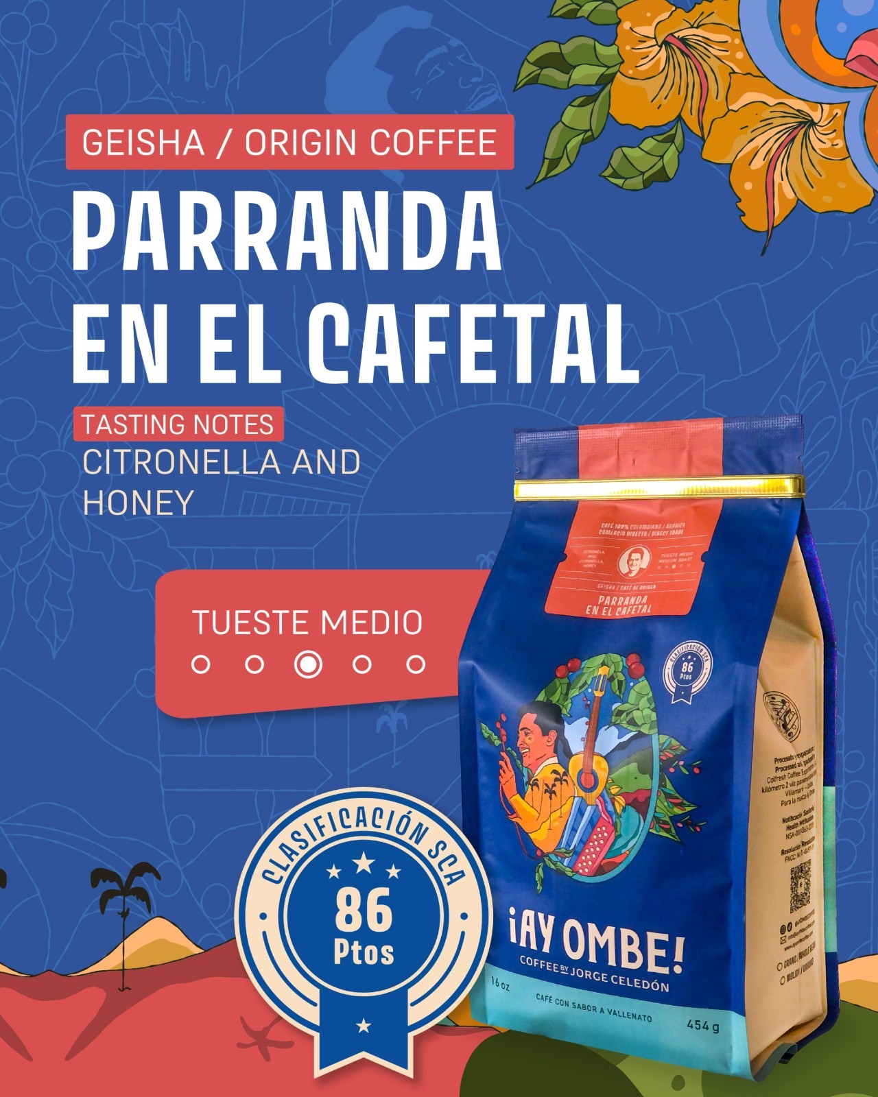 Ay Ombe Coffee GEISHA EXCLUSIVE SCA86 Colombian Arabica whole beans medium roast