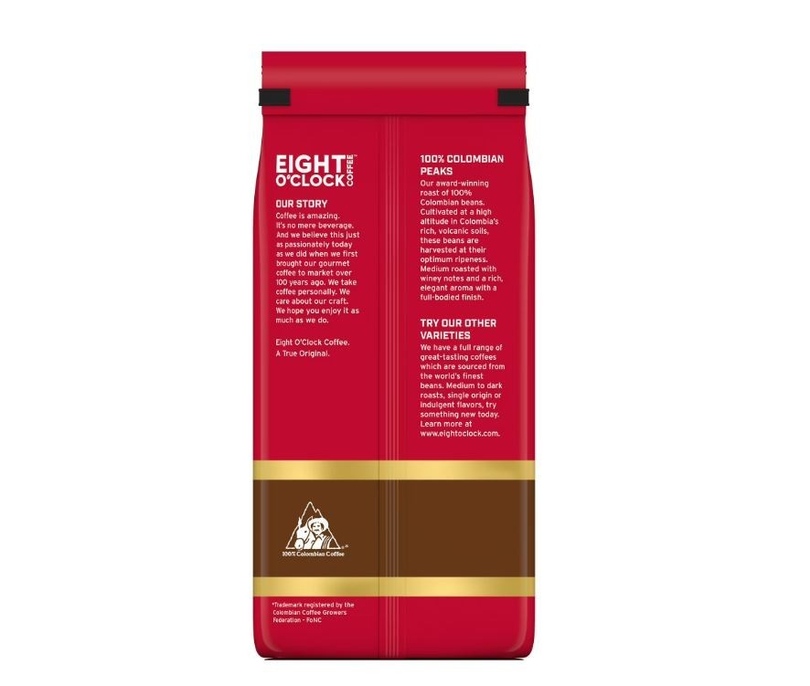Eight O’Clock Coffee Medium Roast Whole Bean 100% Colombian Peaks Coffee 30 oz