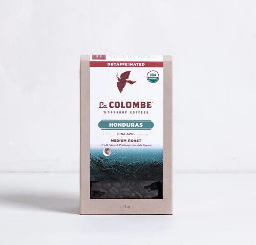 LA COLOMBE COFFEE HONDURAS LUNA AZUL DECAF MEDIUM ROAST BLEND WHOLE BEAN 12OZ