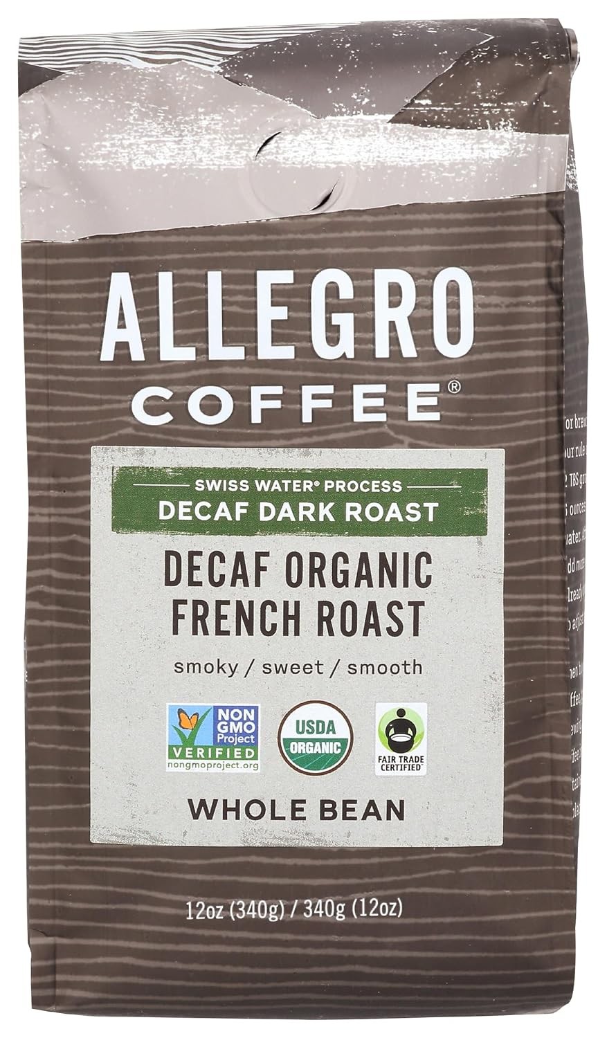 Decaf Organic French Roast Whole Bean Coffee 12 Ounce Pack of 1)