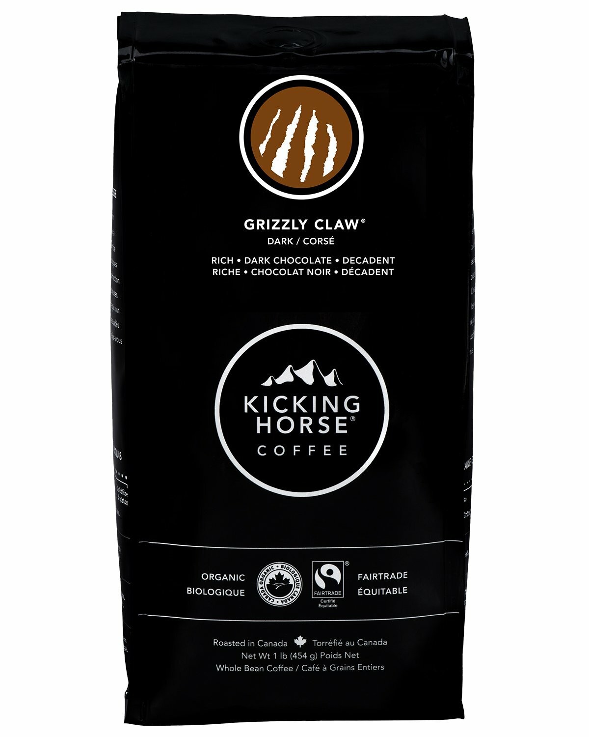 Kicking Horse Whole Bean Coffee Grizzly Claw Dark Roast Imported from Canada 1lb