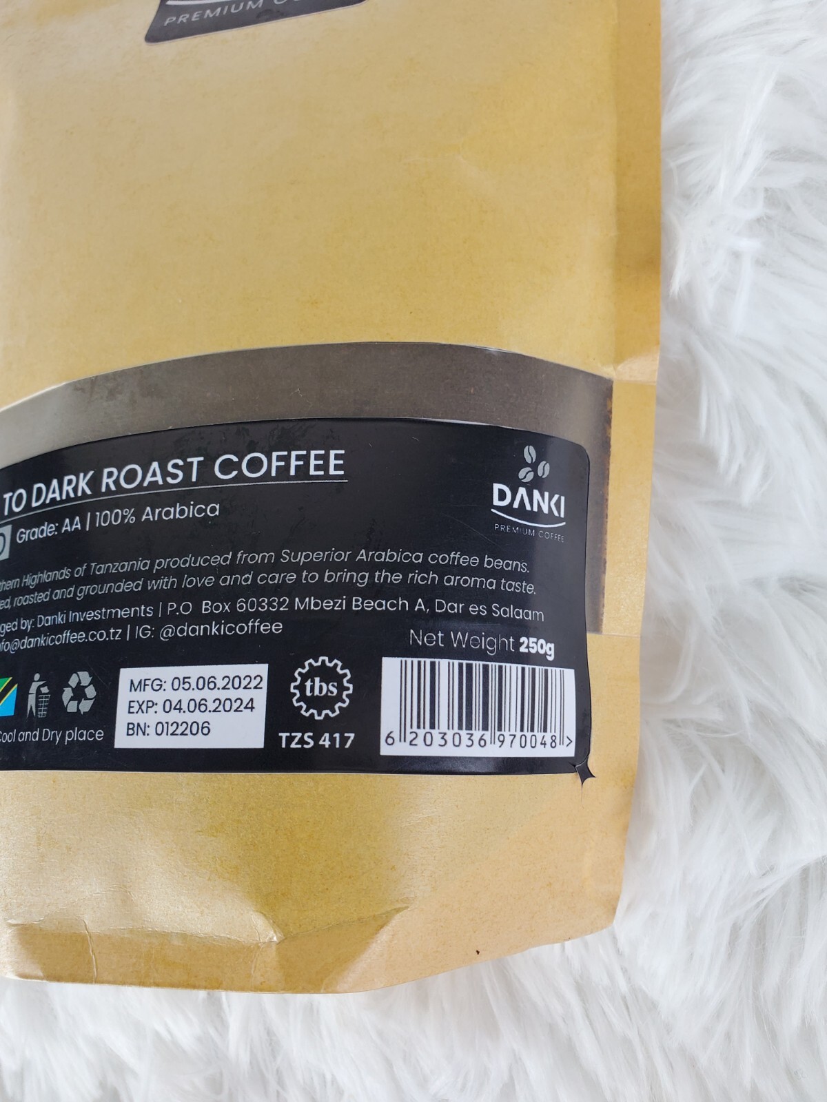 250g – Tanzania AA – Specialty Grade – Ground Danki Premium Coffee- 100% Arabica