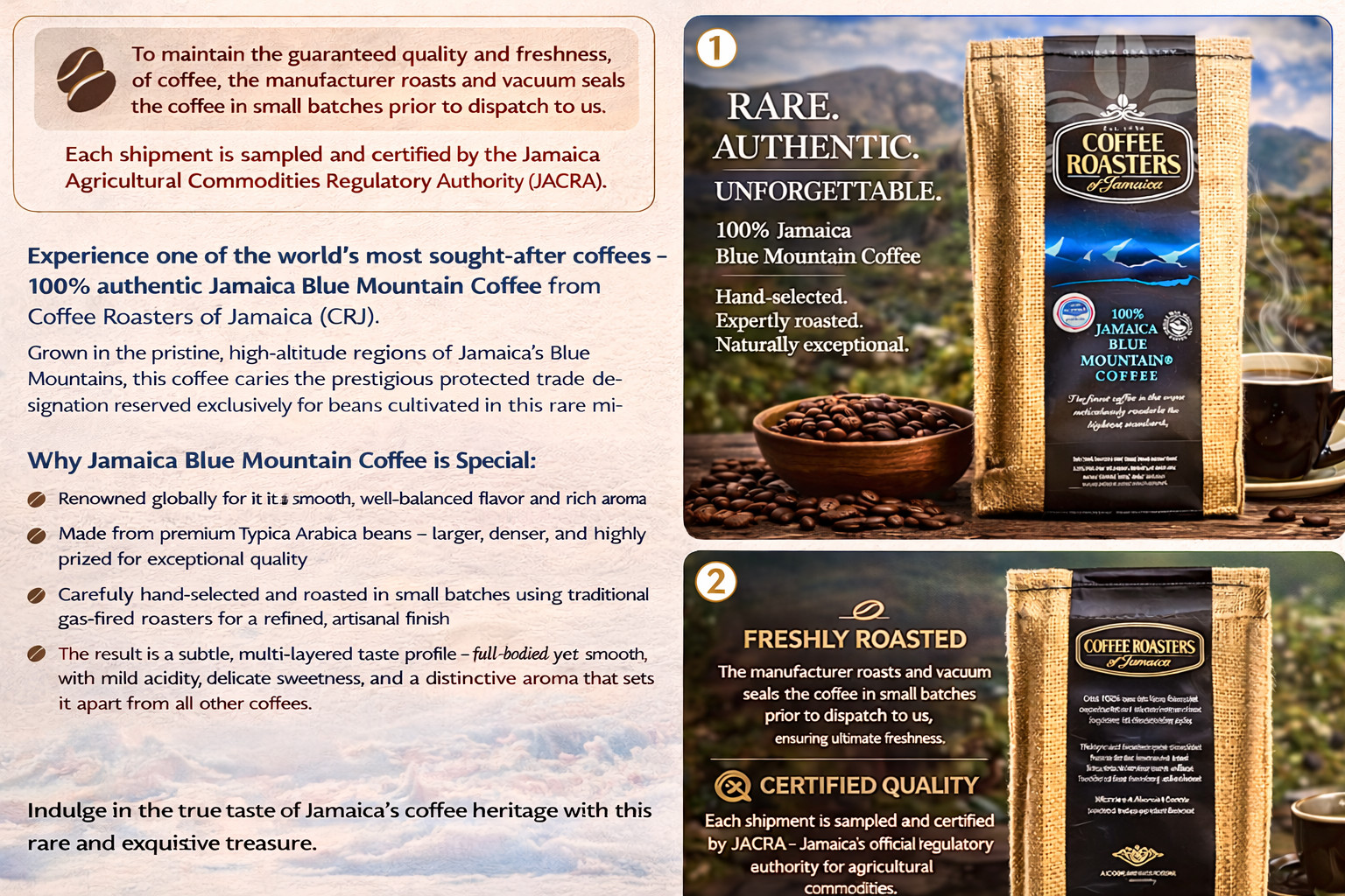 Coffee Roasters of Jamaica – Blue Mountain coffee Roasted and Ground (1lb, 454g)