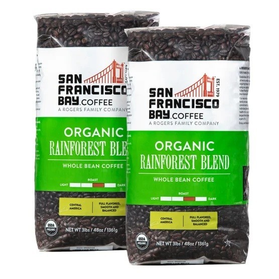 San Francisco Bay Coffee Organic Whole Bean Medium-Dark Roast, 3 lbs 2-pack