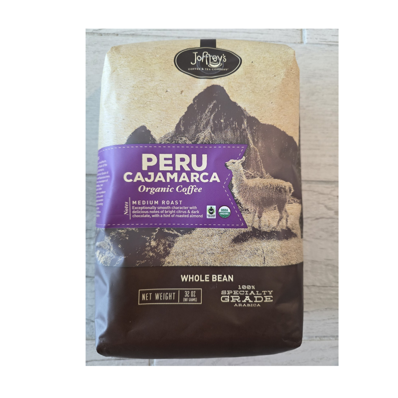 Joffrey’s Peru Cajamarca Organic Whole Bean Coffee Medium Roast 32 oz