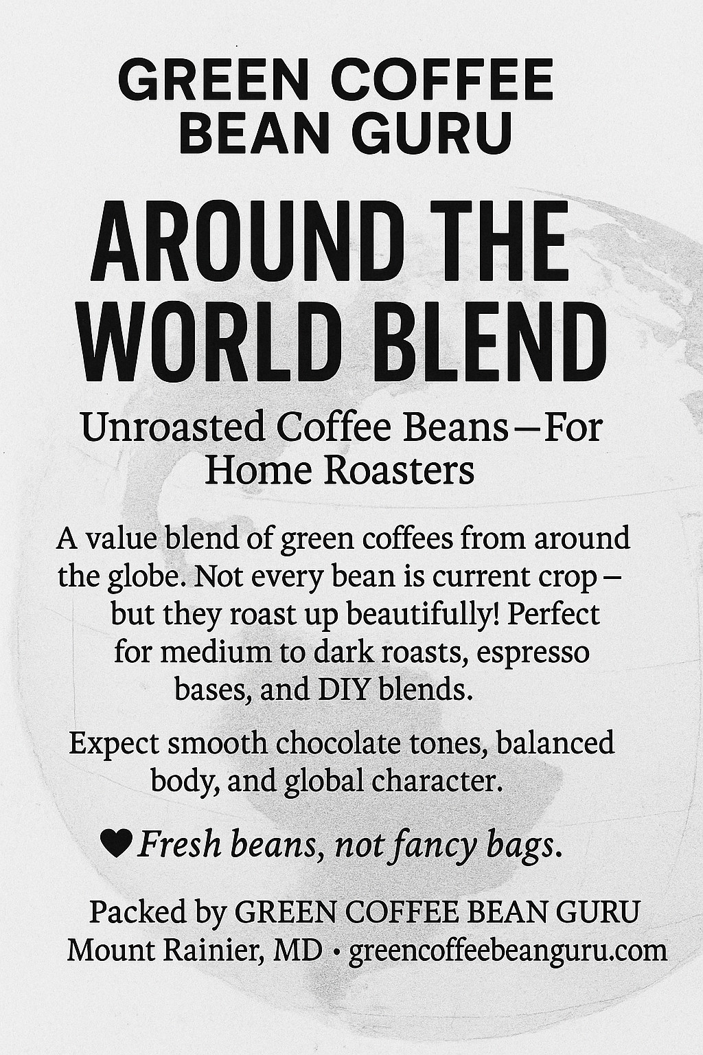10 lb Green Coffee – Around the World Blend – Unroasted Arabica for Home Roaster