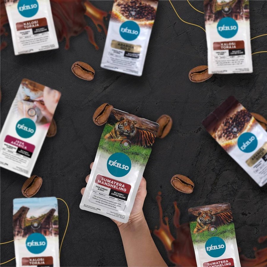 EXCELSO Indonesia Coffee Robusta Gold 200g Pack of 4 Whole Beans or Ground