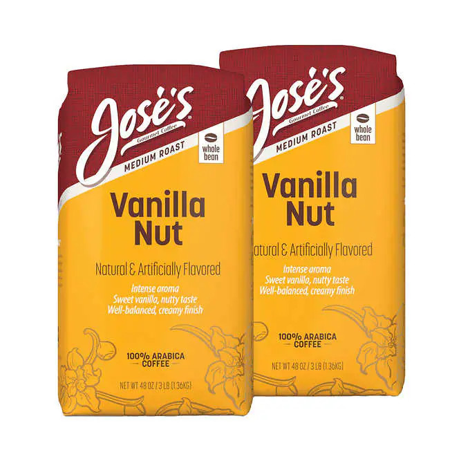 Jose’s Vanilla Nut Whole Bean Coffee 3 lb, 2-pack Medium Roast