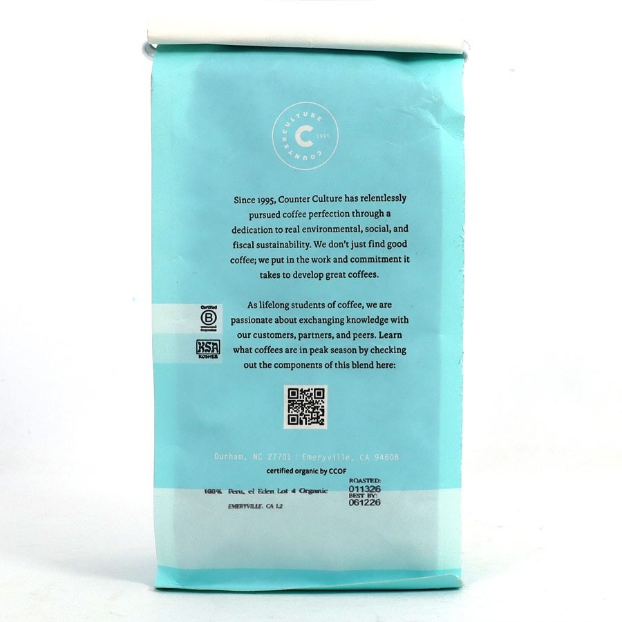 Counter Culture Fast Forward Organic Whole Bean Coffee 12 oz, Best By Date: 6/26