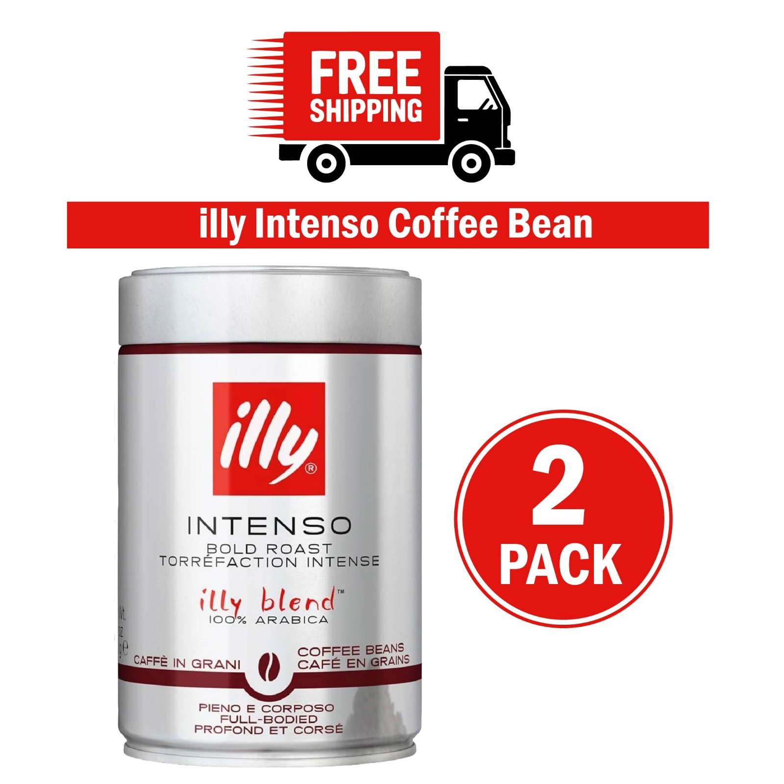 illy Intenso Whole Bean Coffee in Tin 100% Arabica Dark Roast 250g – PACK OF 2