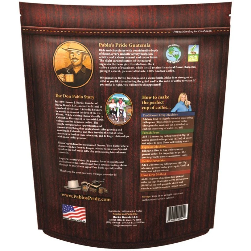 2 Packs Pablo’s Pride Gourmet Guatemala Whole Bean Coffee Medium-Dark Roast 32oz