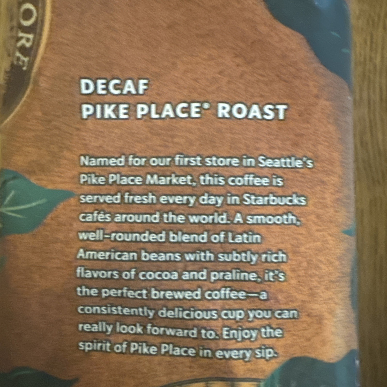 Starbucks Decaf Pike Place Lot Medium Roast Whole Bean Coffee TWO 1lb / 16oz Bag