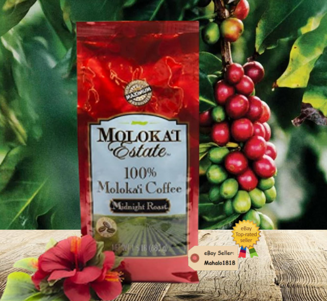 Molokai Estate Hawaii 100% Moloka’i Coffee – Midnight Roast Whole Bean 1.5 lb