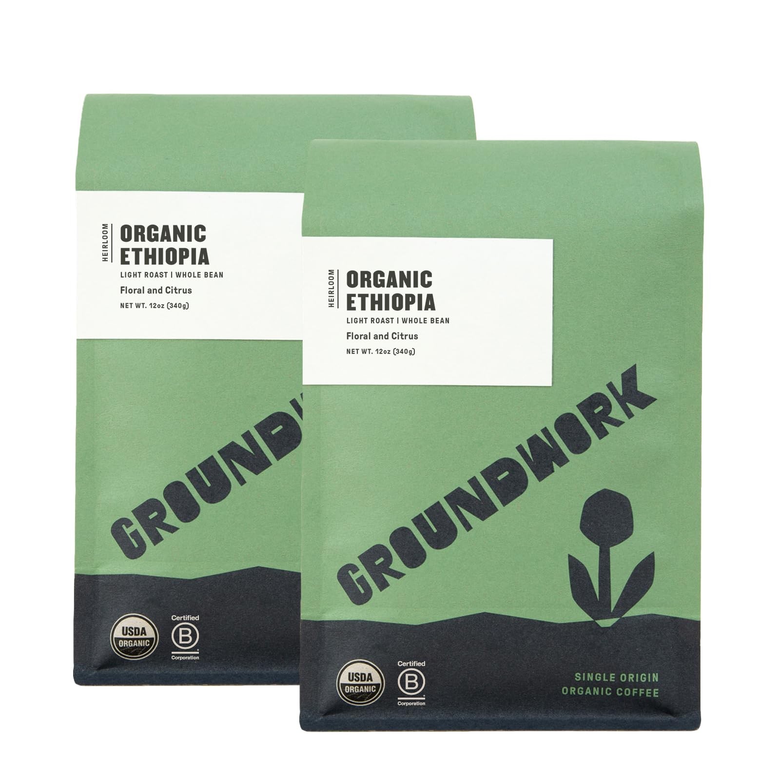 GROUNDWORK Ethiopia Heirloom Blend – Whole Bean Coffee Light Roast – USDA Org…