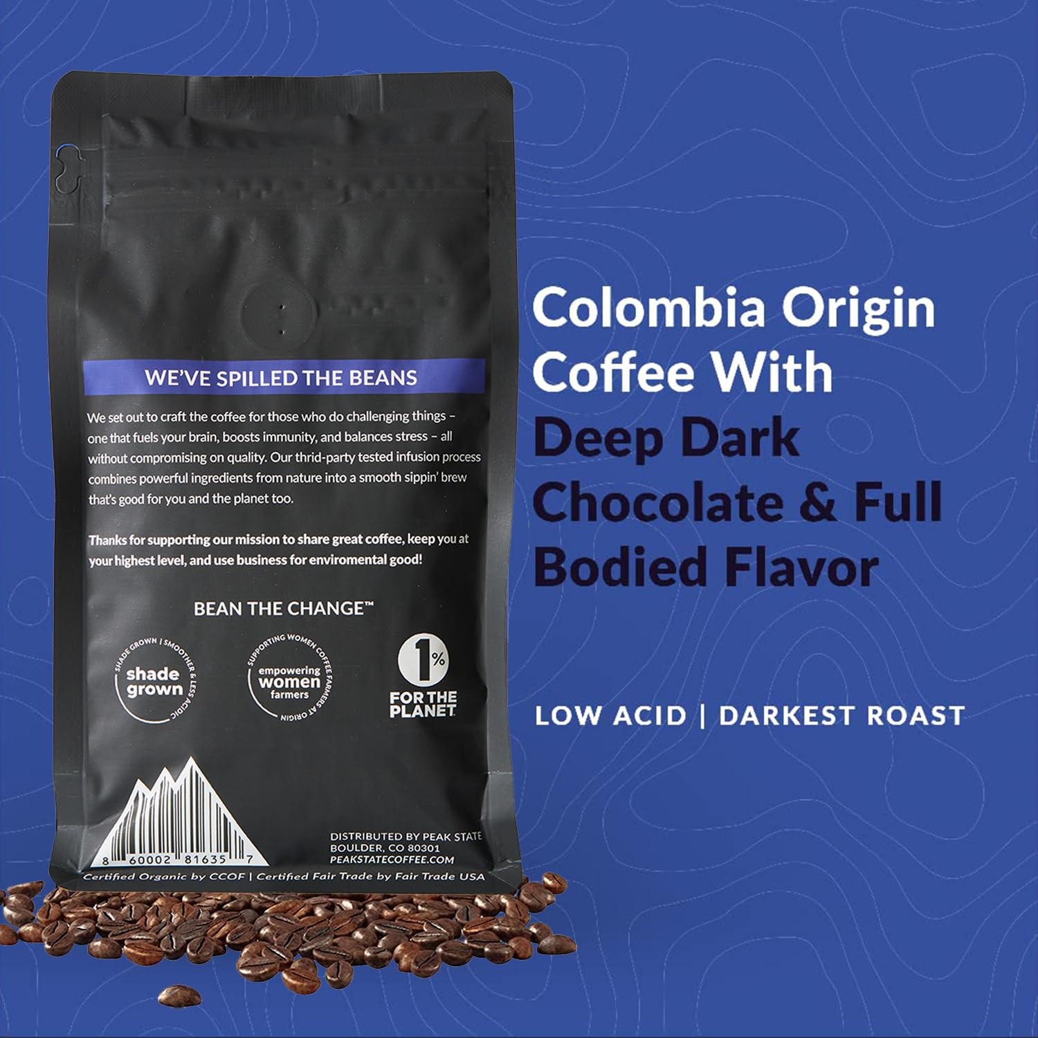 Peak State Coffee with Benefits – Mushroom Coffee Organic Beans – STRESS LESS…