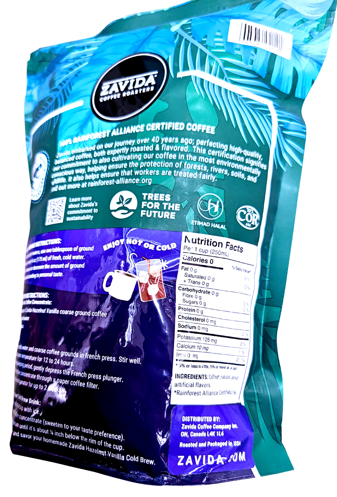 Zavida Coffee Whole Bean Coffee Hazelnut Vanilla 32 Oz EXP 09/2026