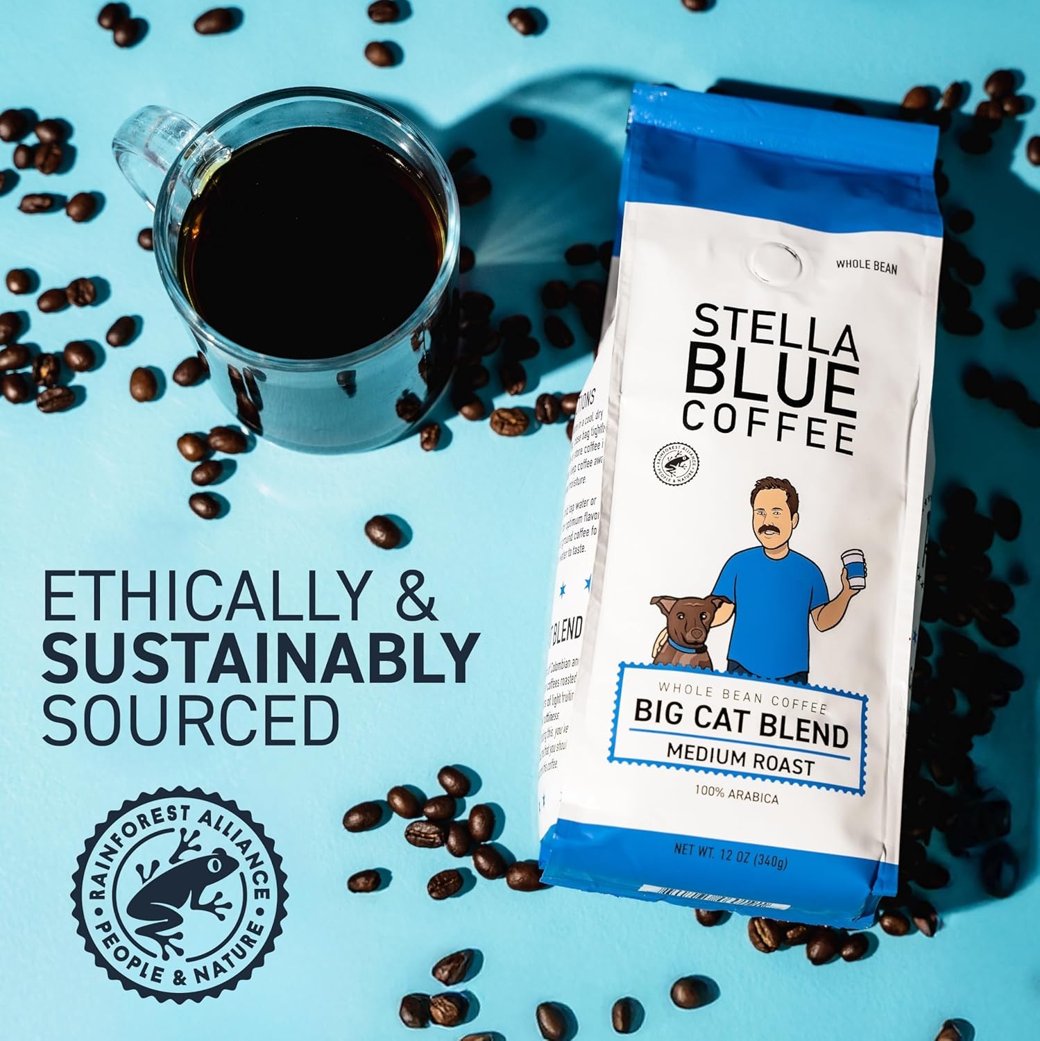 Whole Bean Coffee Big Cat Blend Medium Roast Caramel Hazelnut Fruity Notes