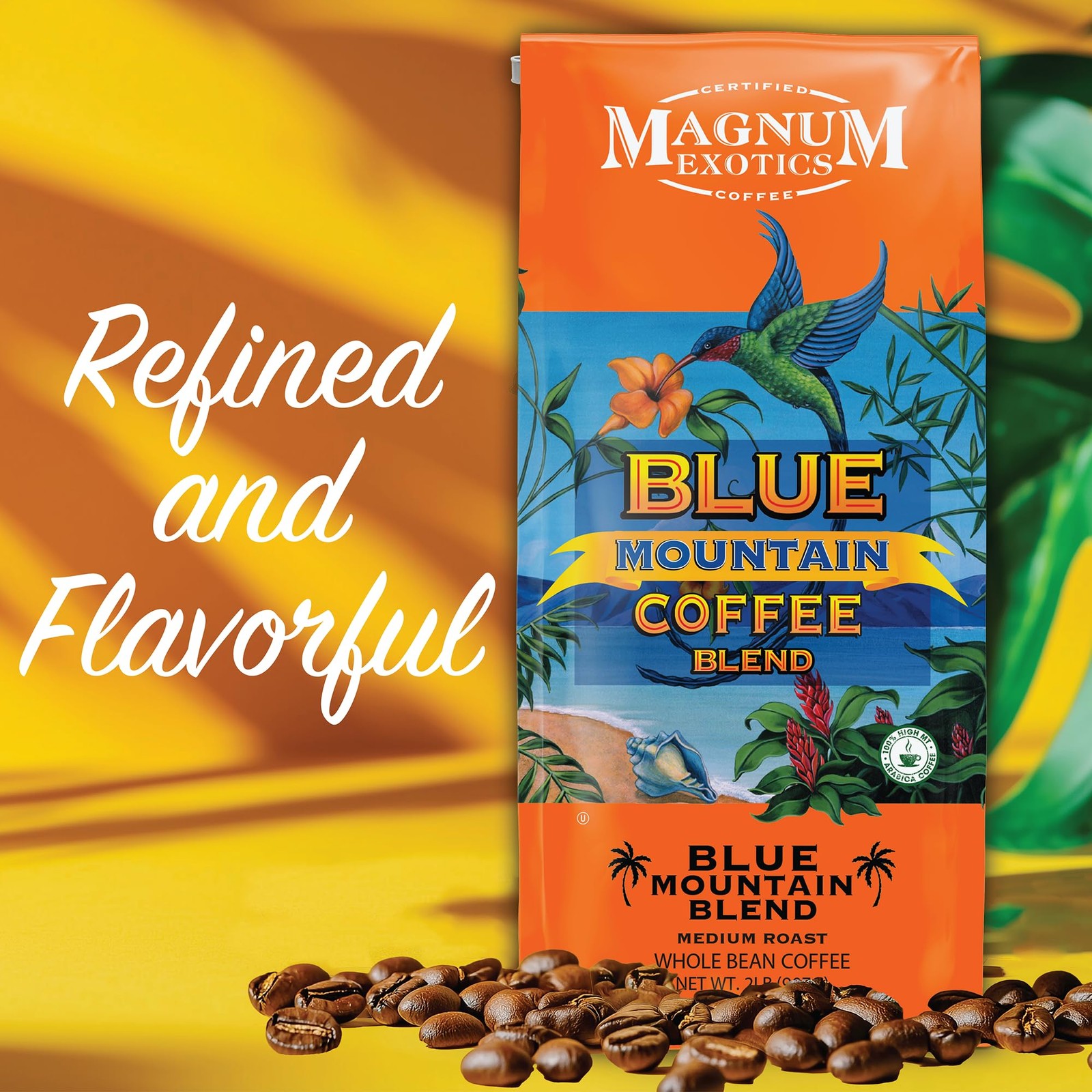Magnum Exotics Coffee, Blue Mountain Coffee Blend – Medium-Light Roast, Whole Be