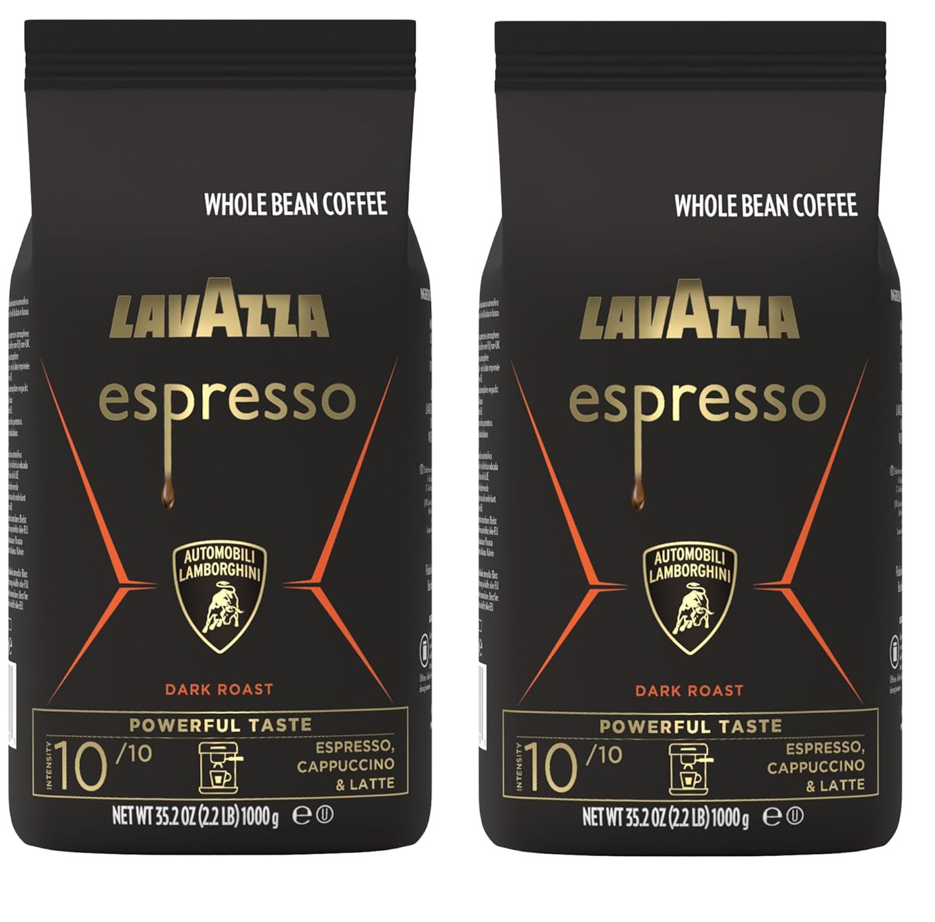 Lavazza Espresso Whole Bean for Automobili Lamborghini, Dark Roast ( 2 – pack )