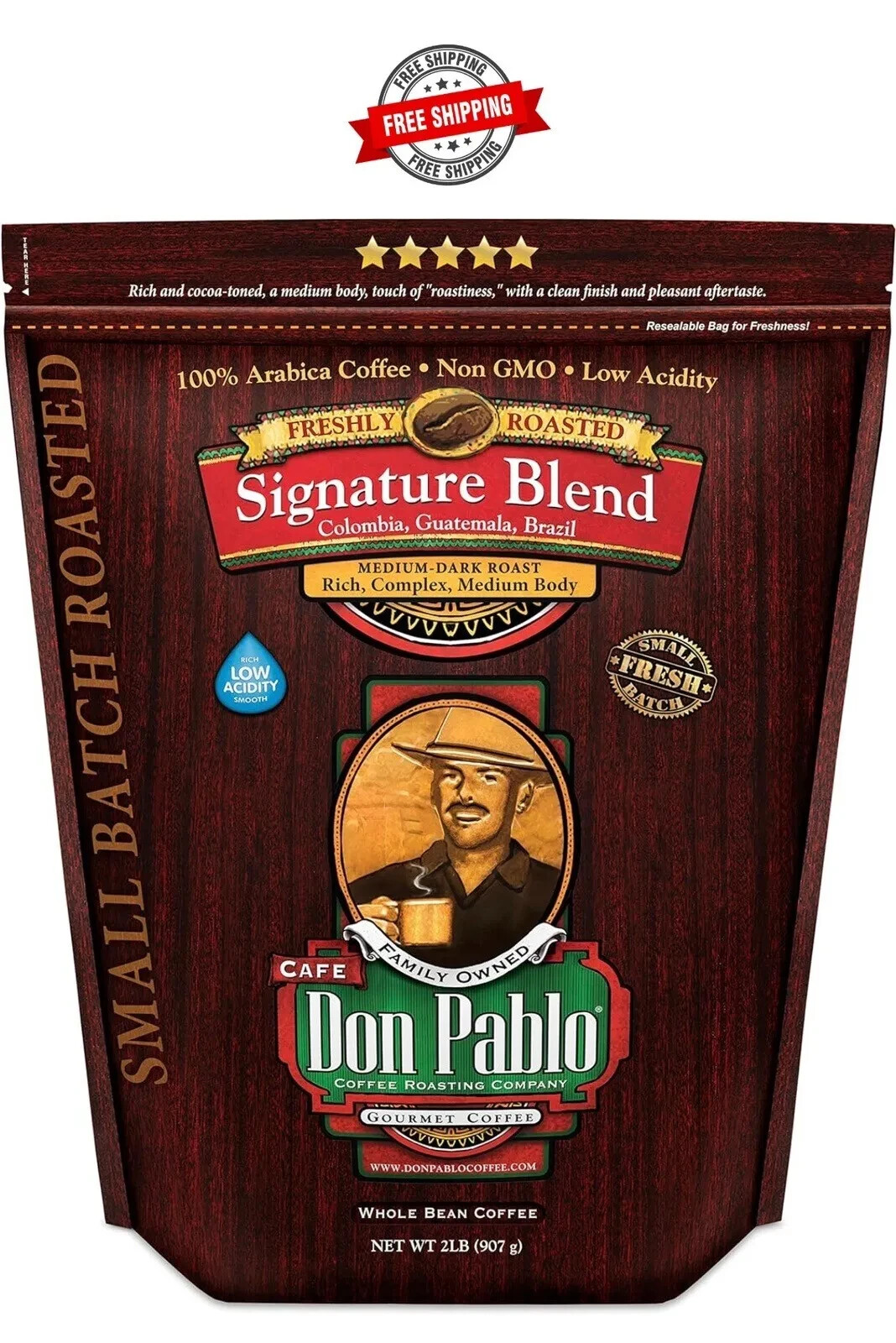 2LB Cafe Don Pablo Gourmet Coffee Signature Blend Medium Dark Roast Coffee FShip