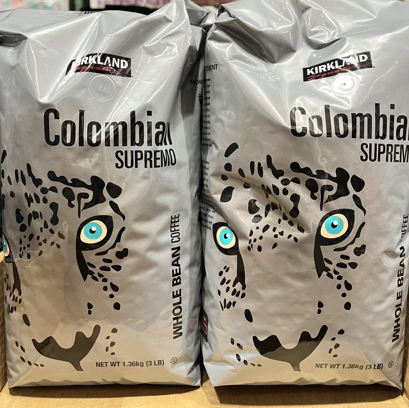 Colombian Supremo Coffee Whole Bean Kirkland Signature 100% Arabica 2 Bags 6 IB