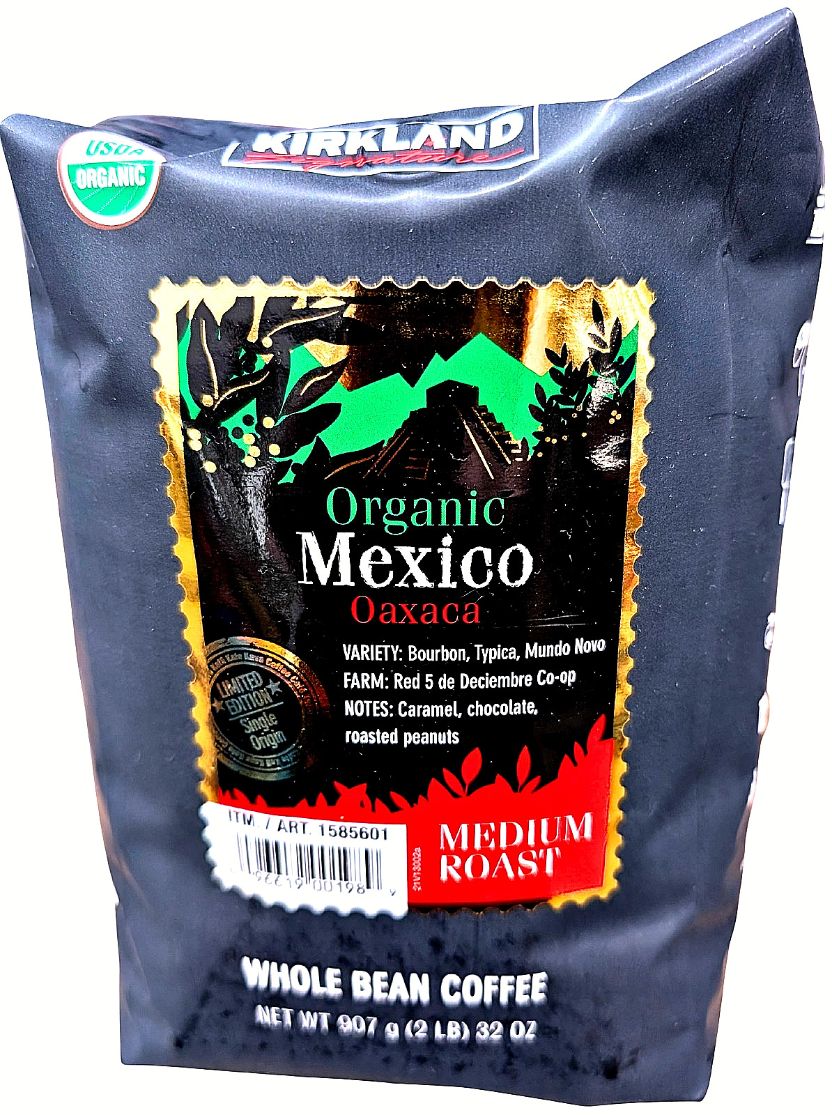 Kirkland Signature Organic Mexico Oaxaca Whole Bean Coffee 2 Pounds EXP 06/2027
