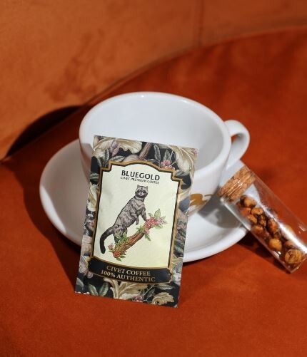 Premium 100% Pure Civet Coffee Robusta Roasted and Ground Size 8 g.x 4 Pcs + Pot