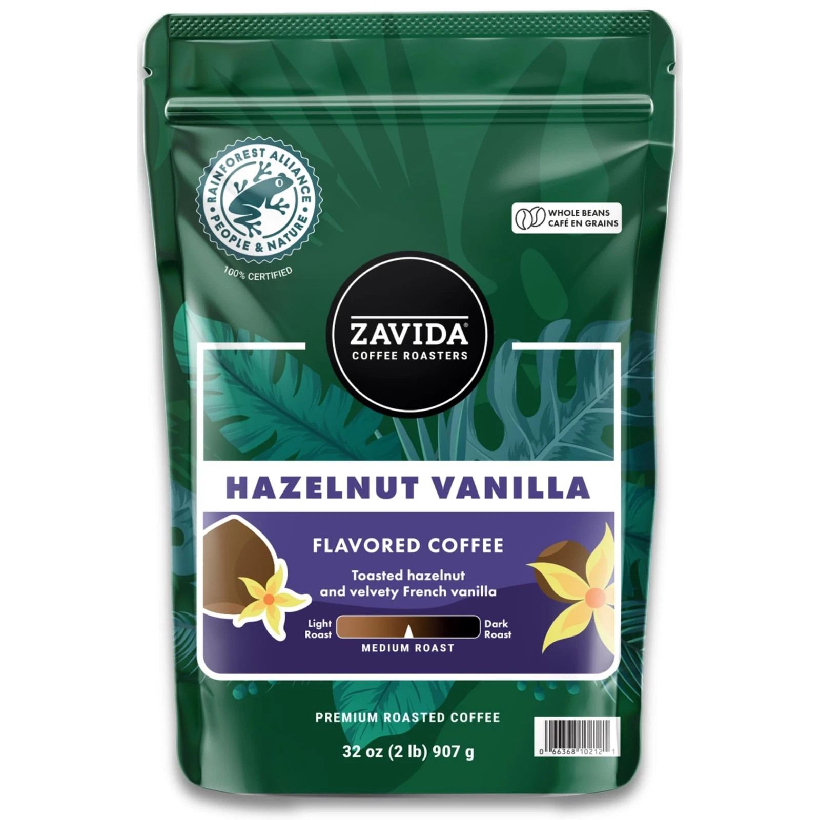 Zavida Hazelnut Vanilla Whole Bean (32 OZ), 32 Ounce, (Pack of 1) .