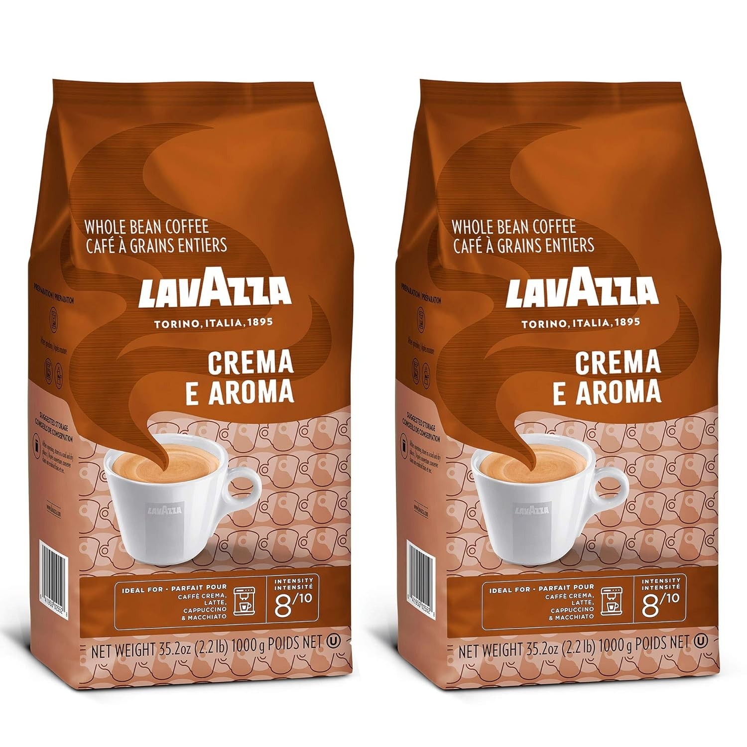 Lavazza Crema e Aroma Whole Bean Coffee – Ideal for Espresso, 2 Pack