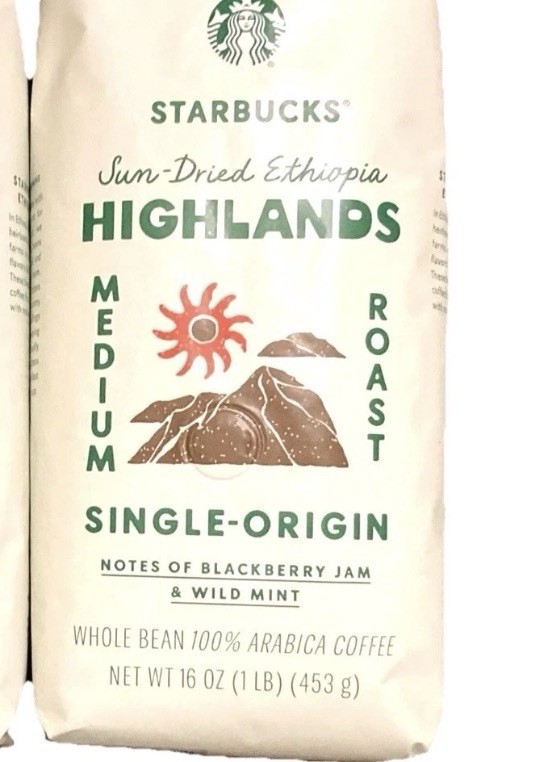 Factory Sealed Starbucks Ethiopia Highlands Whole Bean Coffee 16 oz Bags 2 Pack
