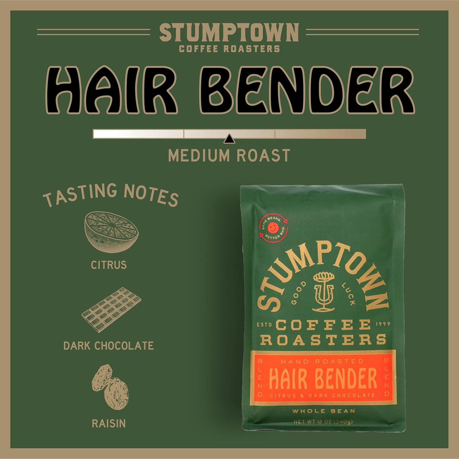 , Hair Bender – Whole Bean Coffee – 12 Ounce Bag, Flavor Notes of Citrus and Dar