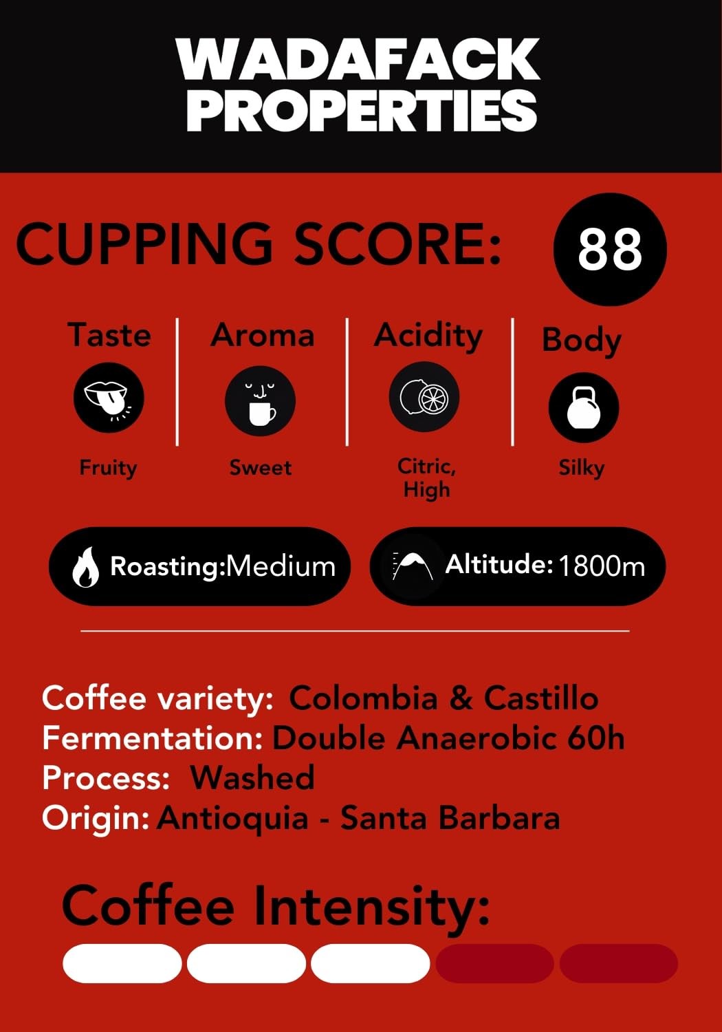 Wada Fack Single Origin Coffee 454g Medium Roast Colombian Whole Bean Score 88