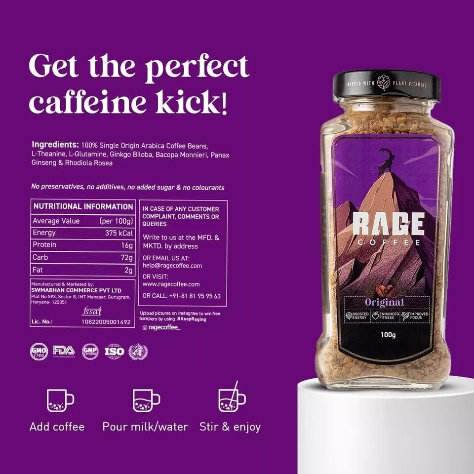 Rage Coffee Original Coffee Blend 100% Pure Arabica Beans 100g