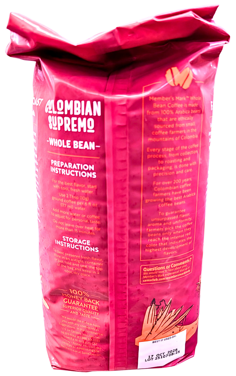 Member’s Mark Colombian Supremo Whole Bean Coffee 40 Oz EXP 10/2026