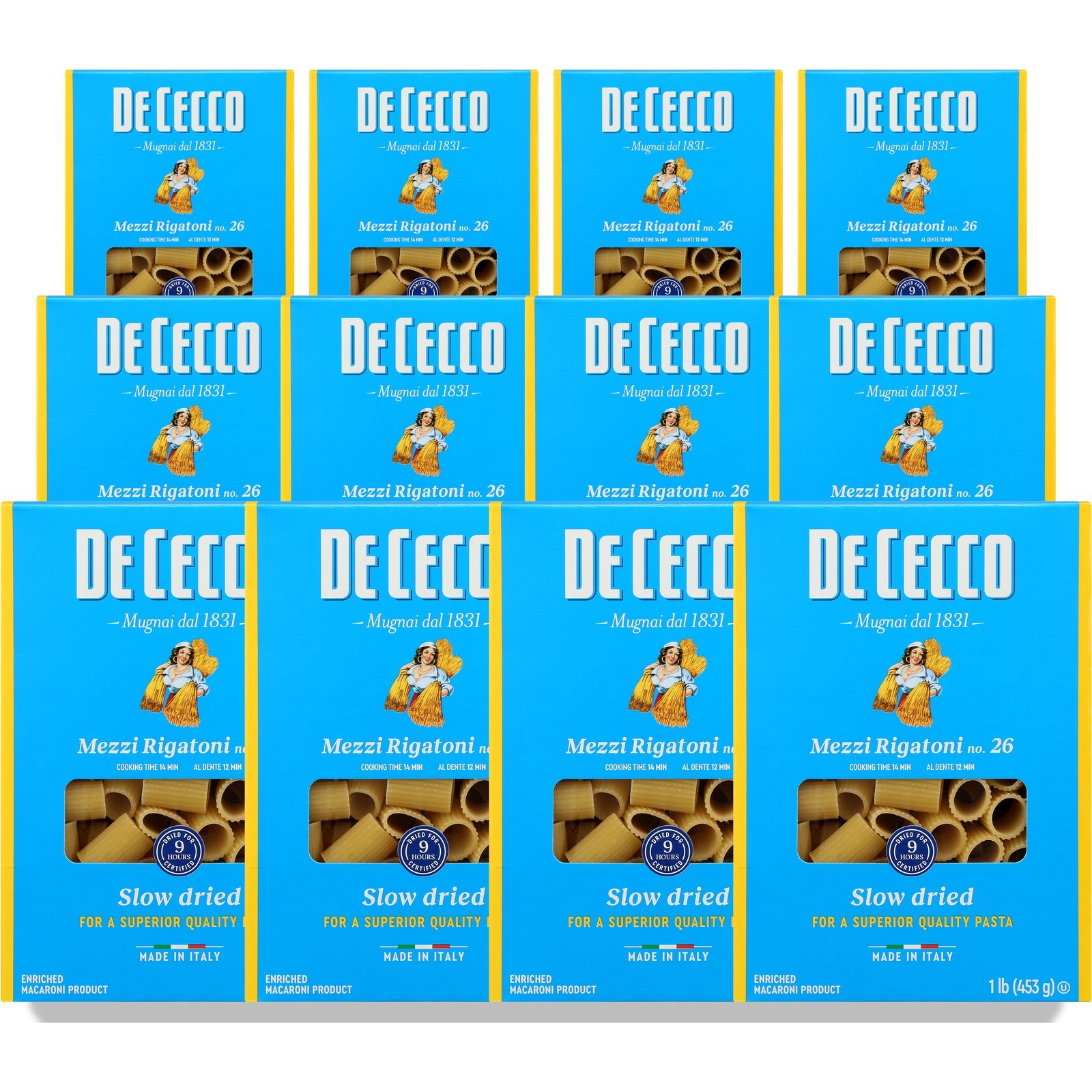 De Cecco Italian Mezzi Rigatoni Pasta 16 Oz Box 12 Pack