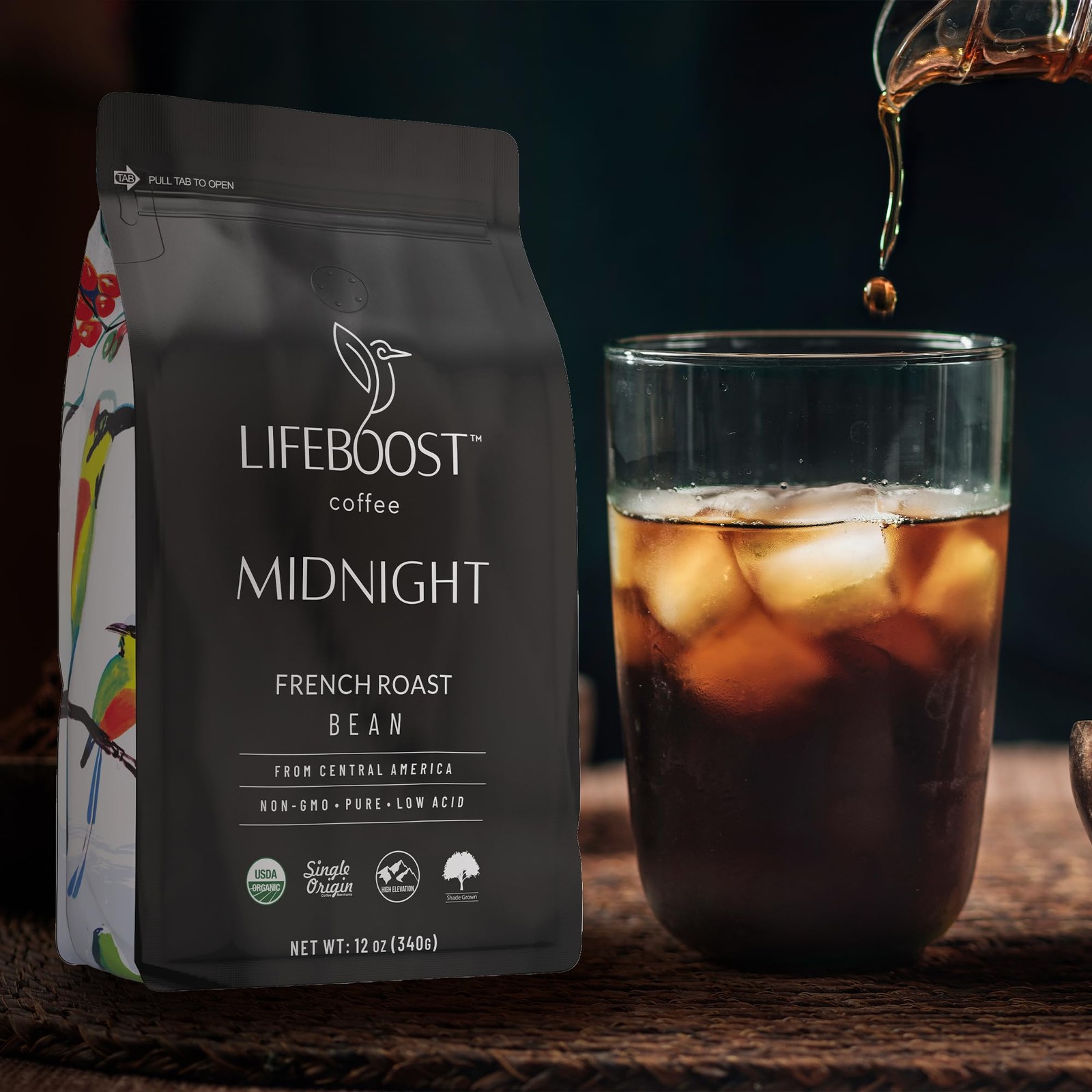 French Roast Coffee Beans Low Acid Organic USDA Shade Grown Nicaragua 12oz