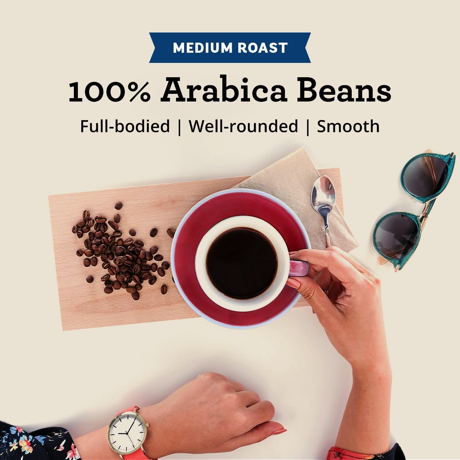Medium Roast Whole Bean Coffee – Portside Blend, 12oz Bags (Pack of 6)