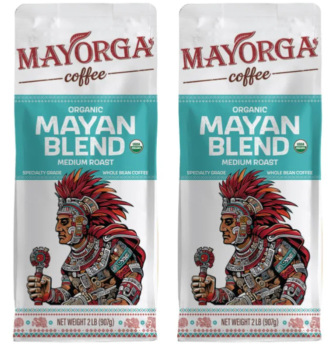 Mayorga Organics Mayan Blend USDA Organic Medium Roast Whole Bean Coffee 2lb 2pk