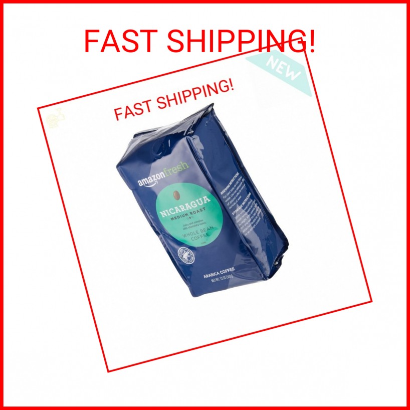 Amazon Fresh, Nicaragua Whole Bean Coffee, Medium Roast, 12 Oz