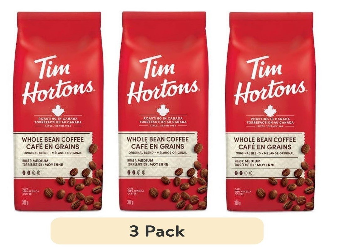 Tim Hortons Medium Roast Coffee Beans Whole Bean 12oz Organic Arabica 3 Pack