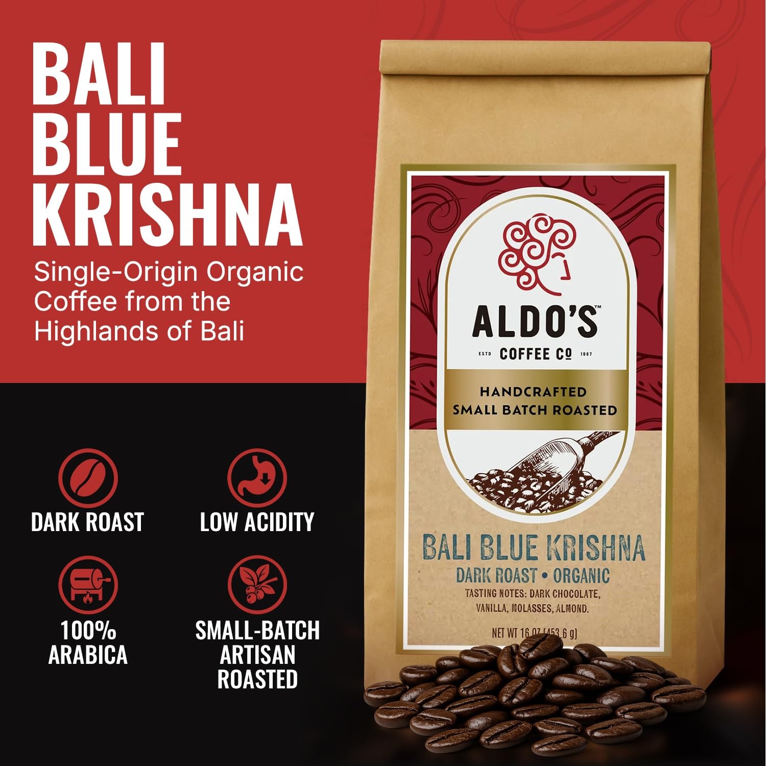 Aldo’s Coffee Company Bali Blue Whole Bean – 16 Ounce (Pack of 1)