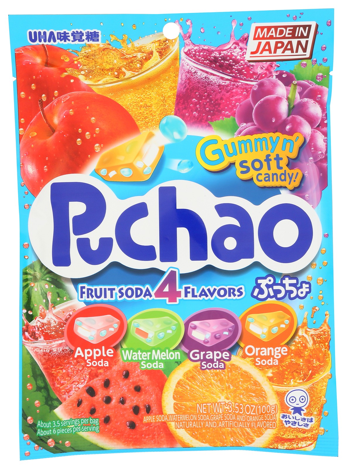 Uha Mikakuto Puchao Fruit Soda Soft Candy Gummies 6 Pack