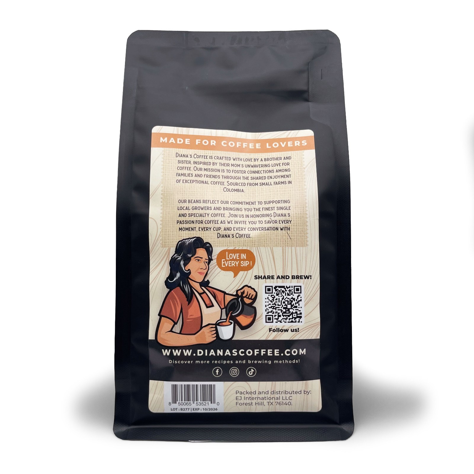 Diana’s Coffee | Original Specialty | Natural | Whole Bean | 12 oz (340g)