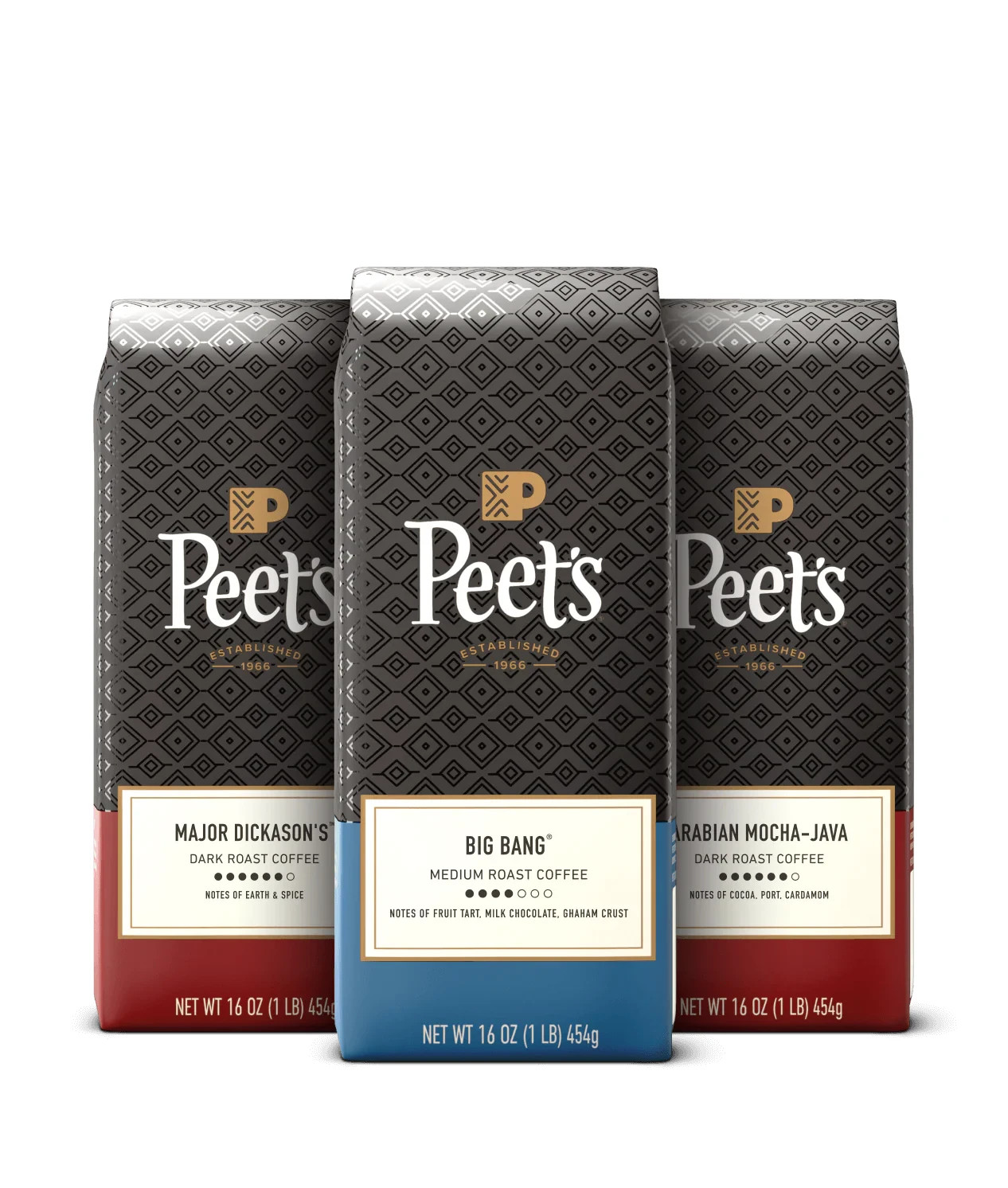 Peet’s Coffee 3x1lb Whole Bean Bundle Dickason Big Bang Mocha Java